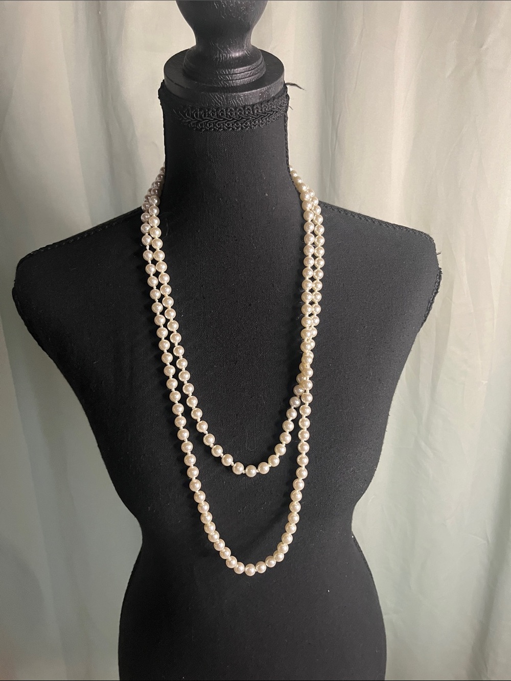 Classic Ivory Faux Pearl Bead Long Necklace - Elegant Layered Style